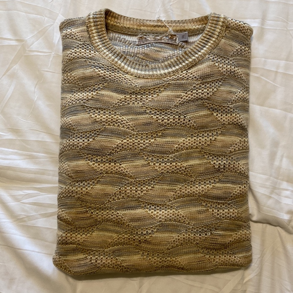 Vintage Textured Knit Sweater XXL Neutral Earth Tone Grandpa Cozy Pre Loved